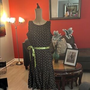 Sandra Darren Brown dress with Light Green Satin belt